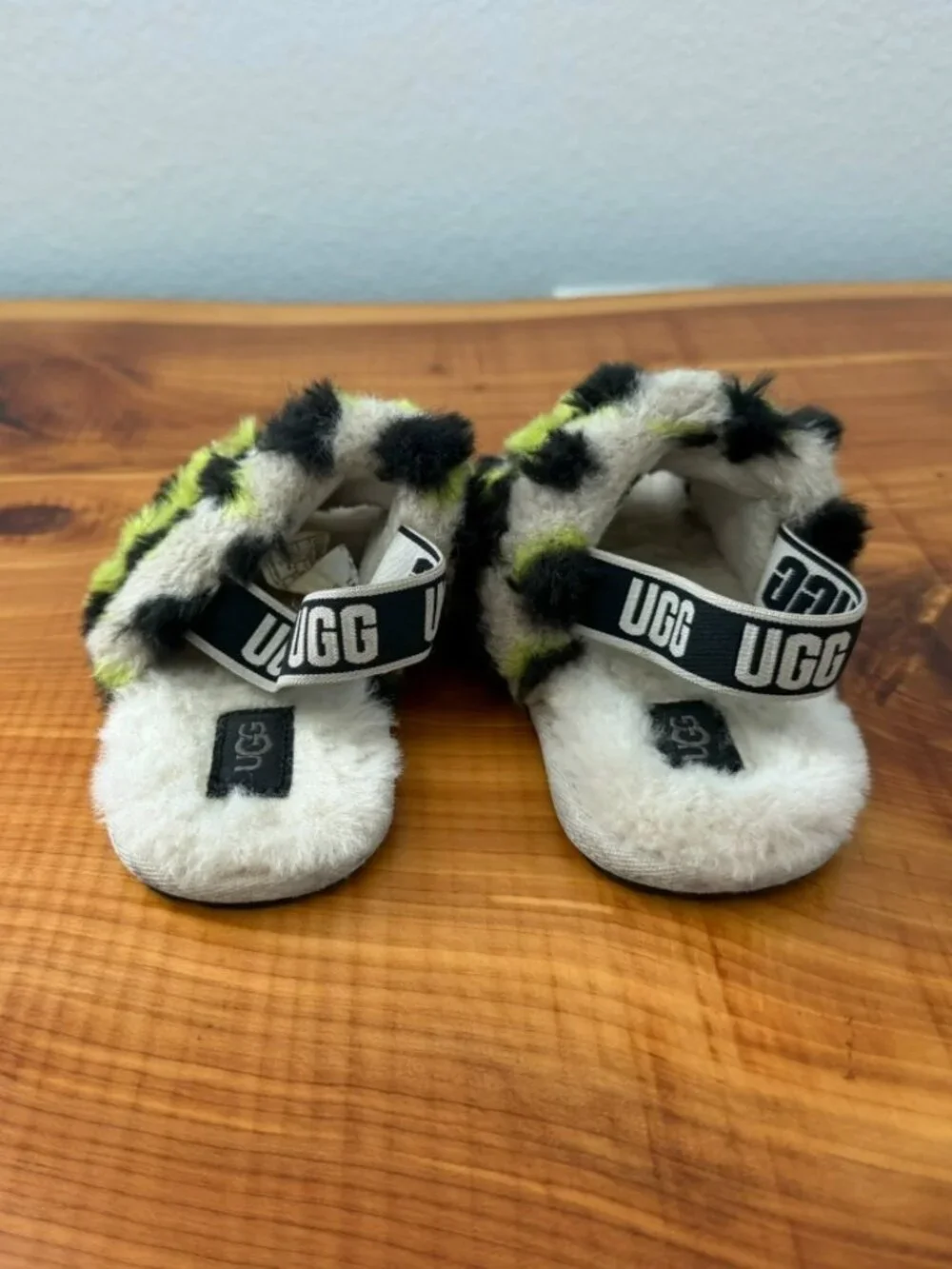 UGG Multicolor Faux Fur Fluff Yeah Animalia Slide Sandals Girls Size 10